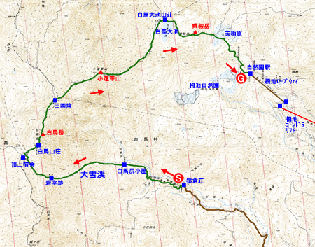 白馬岳、小蓮華山、白馬大池　登山地図　国土地理院２万５千分の１地形図