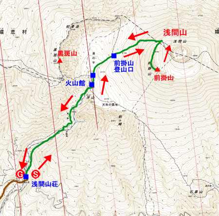 浅間山　前掛山　登山地図　国土地理院２万５千分の１地形図