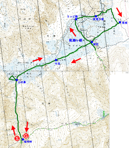 尾瀬・尾瀬ヶ原　登山地図　国土地理院２万５千分の１地形図