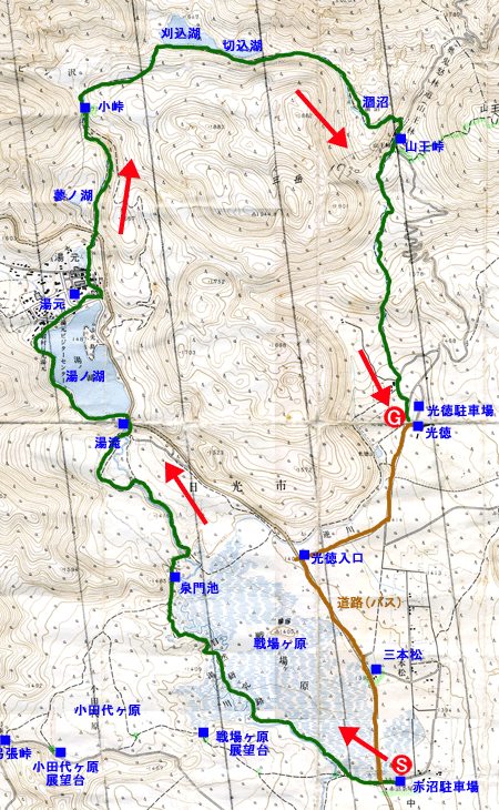 奥日光　戦場ヶ原、刈込湖・切込湖登山地図　国土地理院２万５千分の１地形図