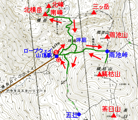 北八ヶ岳　北横岳　登山地図　国土地理院２万５千分の１地形図