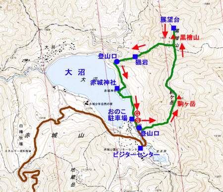 赤城山　駒ヶ岳・黒檜山　登山地図　国土地理院２万５千分の１地形図