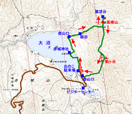 赤城山　黒檜山・駒ヶ岳　登山地図　国土地理院２万５千分の１地形図