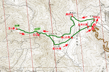 美ヶ原・王ヶ鼻登山地図　国土地理院２万５千分の１地形図