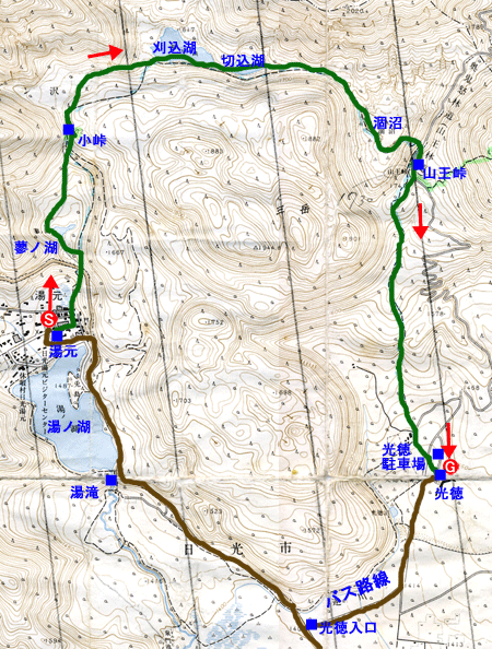 奥日光　湯元、刈込湖、光徳　登山地図　国土地理院２万５千分の１地形図