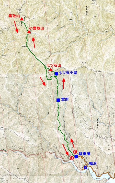 雲取山登山地図　　国土地理院２万５千分の１地形図