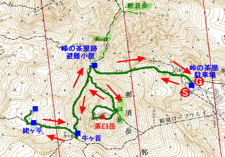 那須岳登山地図　茶臼岳トレッキング　国土地理院２万５千分の１地形図