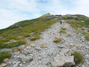 稜線の先に白馬山荘が近い