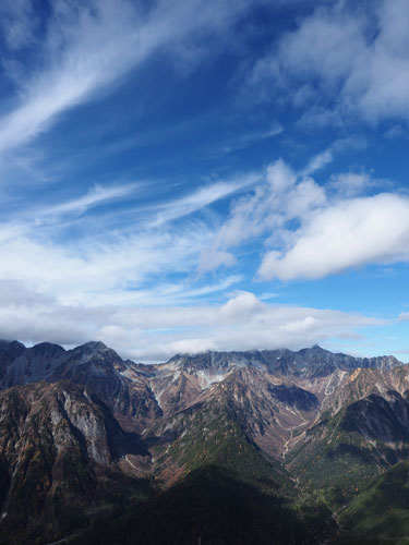 蝶槍より　槍ヶ岳が雲の中に