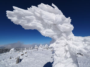 冬の北八ヶ岳・北横岳登山　南峰　風の強さを物語る