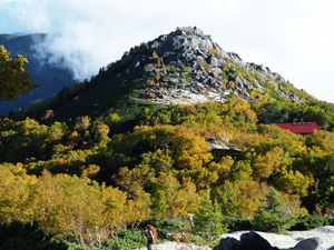 ダケカンバの紅葉に包まれた薬師岳小屋