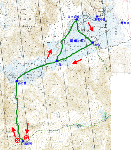 尾瀬　尾瀬ヶ原　登山地図　国土地理院２万５千分の１地形図