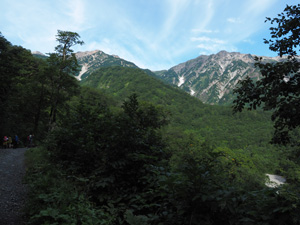 林道から見える白馬三山の景色