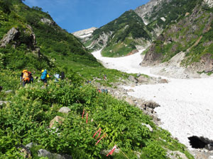 ９月上旬　白馬大雪渓も少し短くなり、夏道を登る
