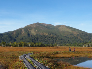 群馬県の尾瀬　草紅葉の向こうに至仏山